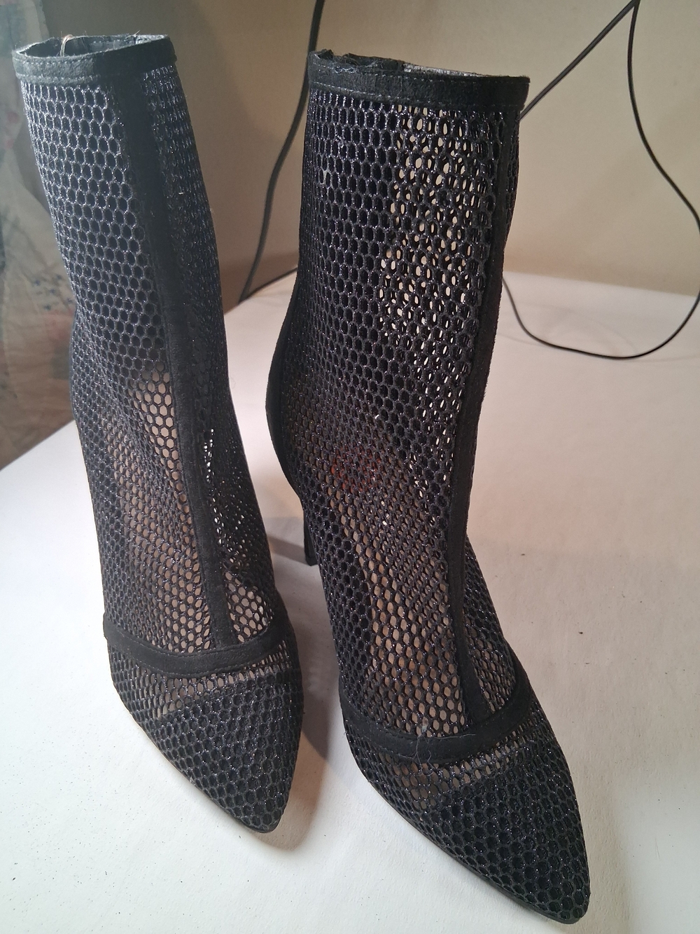 sku144 Felicity & Coco Black Mesh Pointed Stiletto Ankle Boots size 7